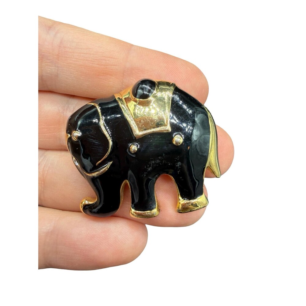 Vintage Black Enamel Elephant Brooch Elephant Pin